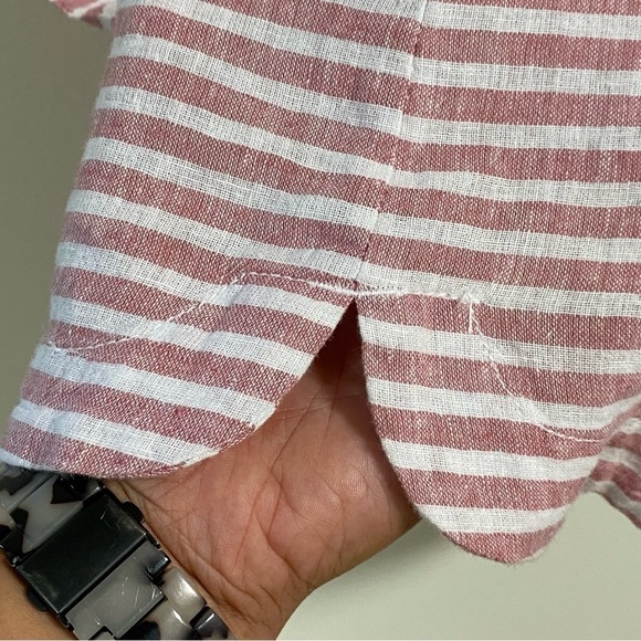 Beach Lunch Lounge Dress Womens Size Medium Pink White Stripe Linen Cotton Blend - Picture 4 of 13
